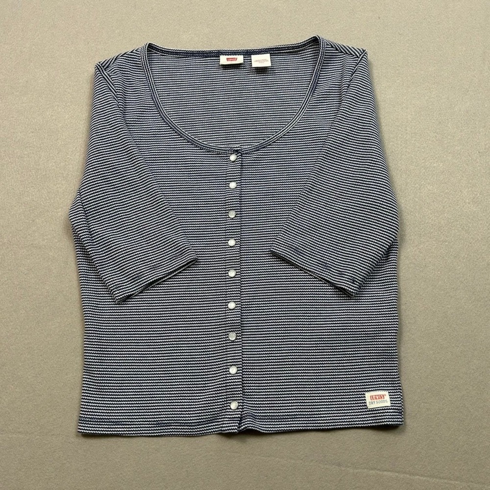 Levis Dry Goods Blue Stripe Pearl Snap Top Tight Fit M Essential Normcore Basic